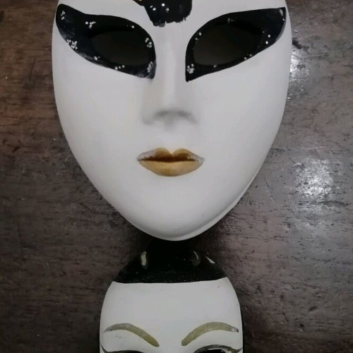 Ceramic faience masks used, handmade, set of 2 pieces