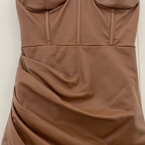 Mini leather dress like new, brown, tight fit, size S