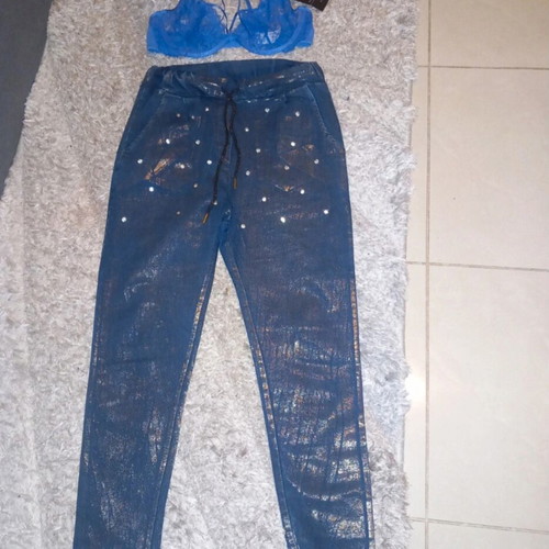 Assos high-waisted jeans with gold shine and rhinestones, like new, with hkm bralette C70