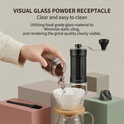 OrkeyDolk Manual Coffee Grinder with Ceramic Conical Blades, 40 Grind Settings, 30g Capacity, Black like new