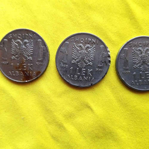 3 Coins 1 Lek 1939 Albania Italian Occupation