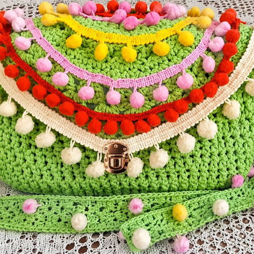 Fiesta Bloom Bag crossbody green, handmade