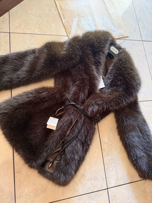 Zara faux fur belted coat καινούργιο, καφέ, μέγεθος XS