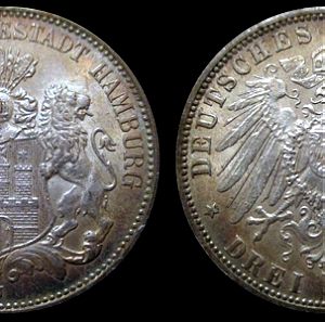 Γερμανια ασημενιο 3 mark 1911 J
