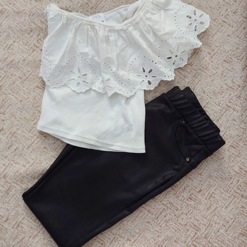 Zara one-shoulder top and faux leather pants for 8 years old, like new