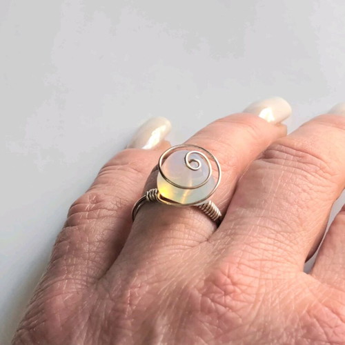Opalite Ring with Silver Wire Handmade, Like New