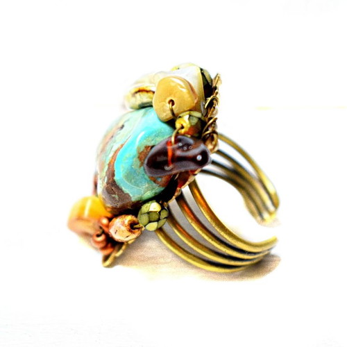 Copper ring large adjustable with turquoise stone used