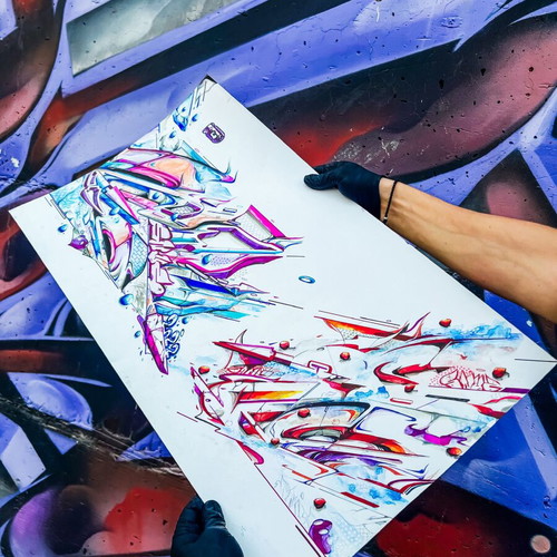 Original Artwork Graffiti Collision 2022 mixed media on paper new