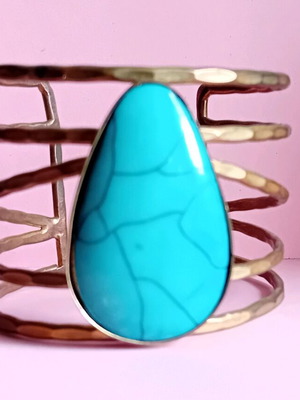 Handmade brass boho ethnic bracelet with turquoise stone like new