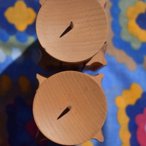 Expertic Olbernhau Wooden Candlesticks New, Vintage GDR 70s Mid-Century Design