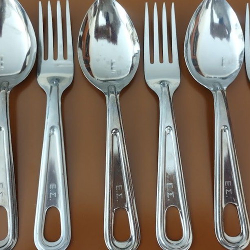 Greek Army Collectible Cutlery Set of 8, vintage stainless steel M-1926