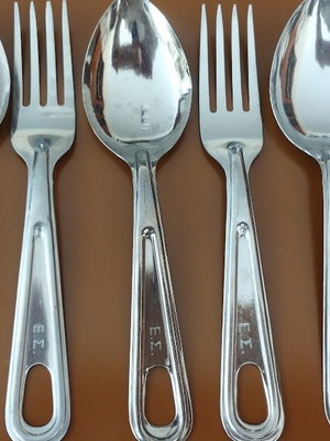 Greek Army Collectible Cutlery Set of 8, vintage stainless steel M-1926