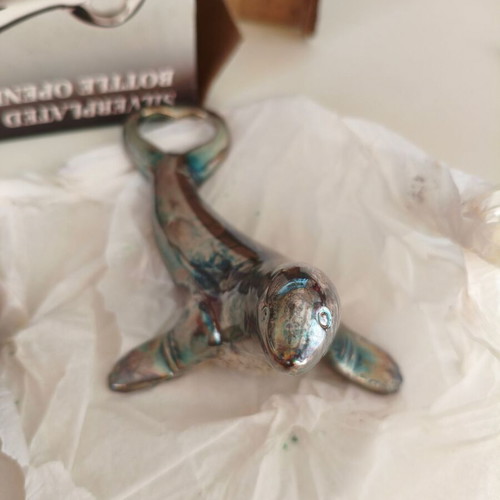 Vintage 1980s Silverplated Seal Bottle Opener new in packaging