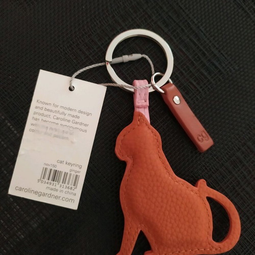 Caroline Gardner Cat Keychain new, orange leatherette