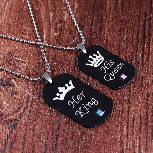 King & Queen Stainless Steel Necklaces with Stone Set new