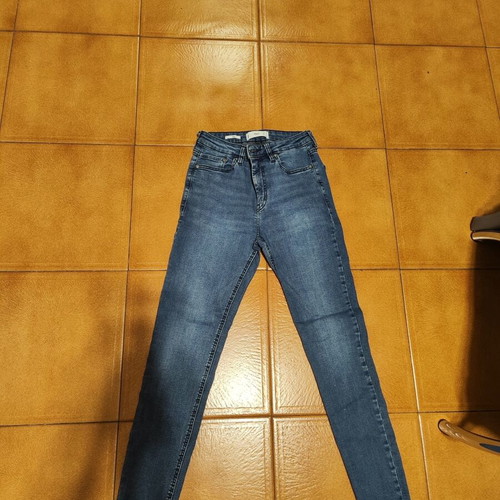 Mango slim fit elastic jeans with frayed hems like new, blue, size S