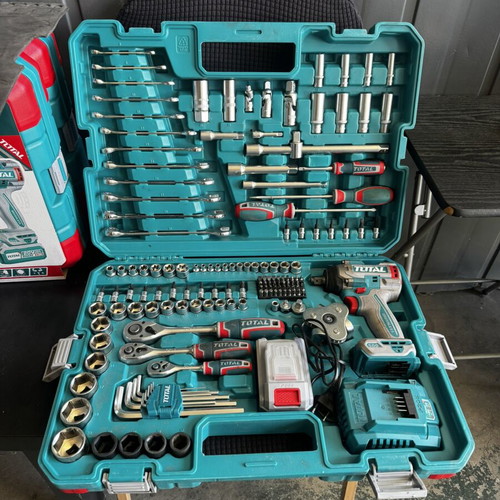 Total Professional Socket Set Li-ion 20V 500Nm 4Ah 1 Battery 152 Pieces New