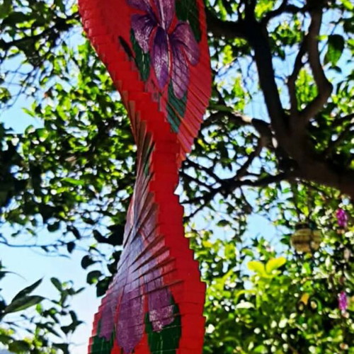Wooden handmade hanging decoration new with painted orchids