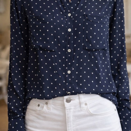 Stradivarius women's blue polka dot shirt like new