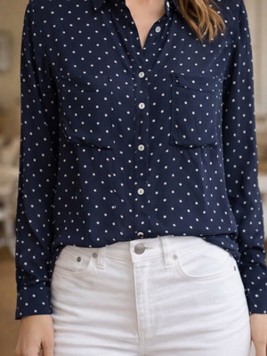 Stradivarius women's blue polka dot shirt like new