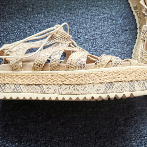 Animal print leather flatforms used, size 38, black and beige