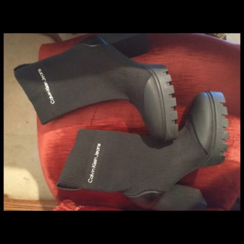 Calvin Klein Jeans Platform Knit Sock Boots size 41 new black