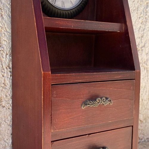 Vintage wooden jewelry box with clock, used, brown