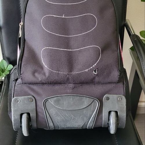 No fear school bag with wheels used, 3 compartments