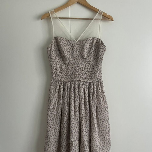 Sandro Floral Mini Dress with Dotted Tulle like new, gray and beige