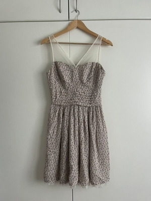 Sandro Floral Mini Dress with Dotted Tulle like new, gray and beige