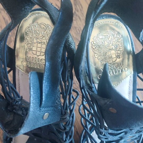 Vince Camuto sandals used, leather, black, size 38-38.5