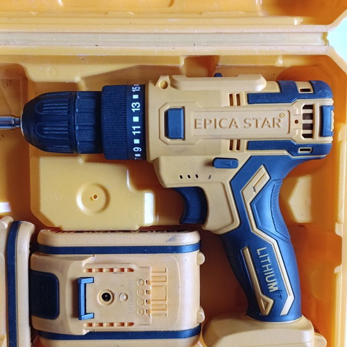 Epica Star Cordless Drill Set used, 18V batteries, plastic case