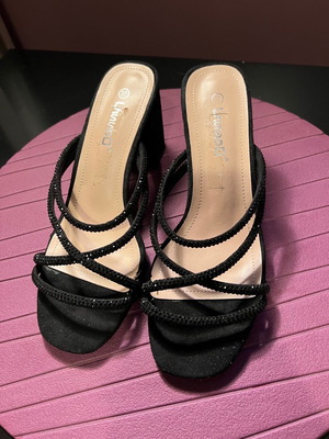 Black sandals with rhinestones used, size 37