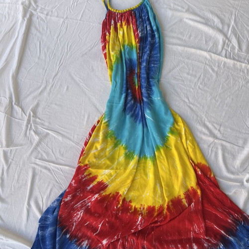 Cotton tie-dye maxi dress, colourful, free size 8–16