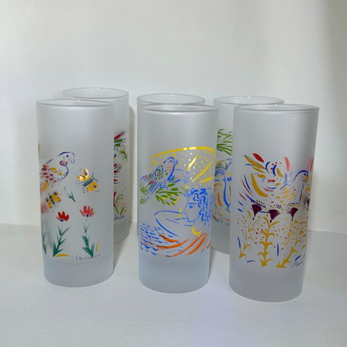 Lumidis Vintage Glasses Set of 6 Frosted Glass by G. Stathopoulos, Like New