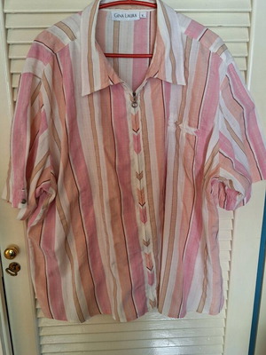 Gina Laura striped shirt with zipper used, white and pink, cotton and polyester, size XL