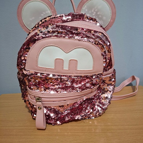 Small backpack for girls with pink sequins, used
