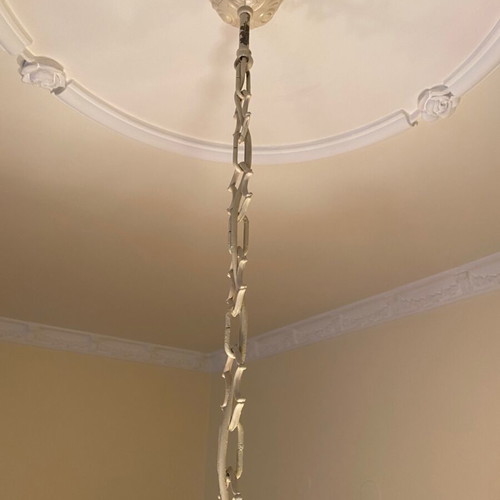 Chandelier like new with crystals and lampshades