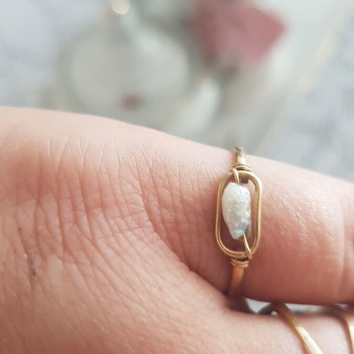 14K gold ring with real pearl, small size, handmade
