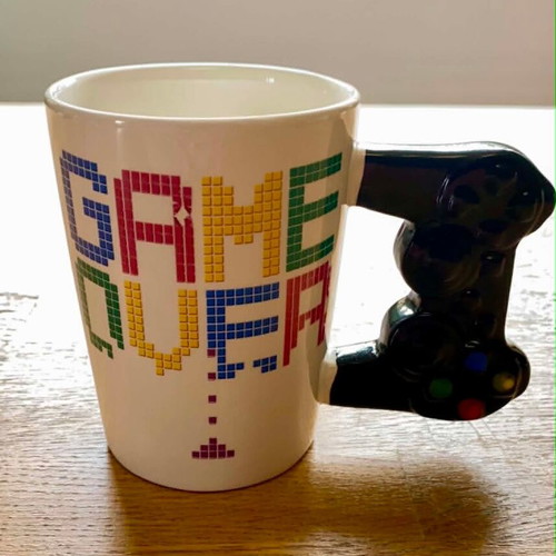 Ceramic mug "Game Over" with remote control handle used, 380ml