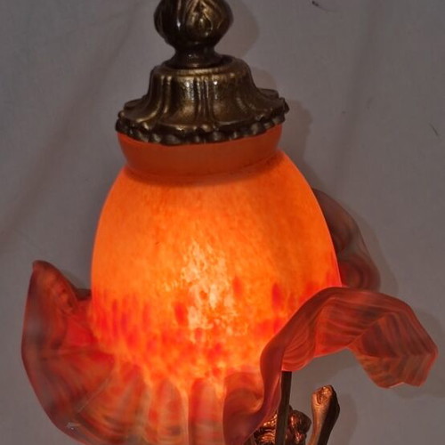 Vintage table lamp with angel and art glass, like new, 40cm
