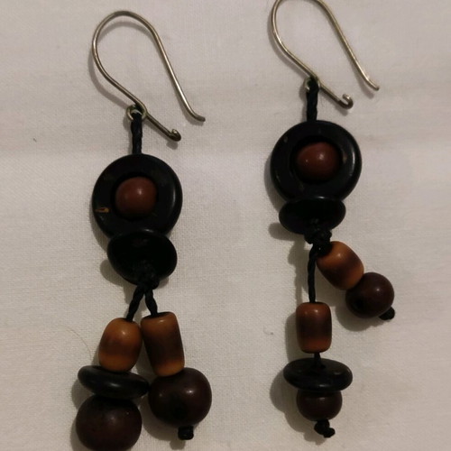 Women's handmade wooden earrings like new, black and brown