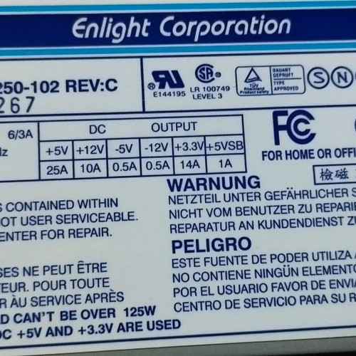 Power supply for old desktop computers 250W used