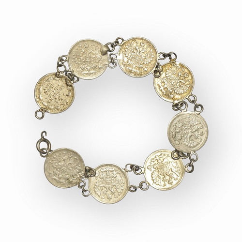 Bracelet with Russian tsarist silver coins, 17 cm, used
