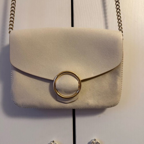 H&M crossbody bag like new, beige suede with gold chain