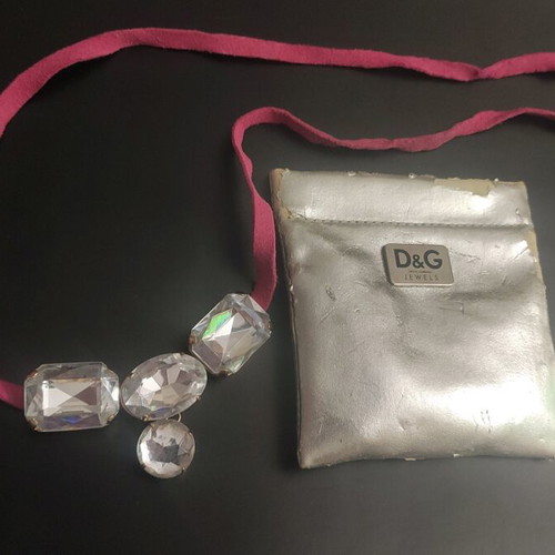 Dolce and Gabbana D&G pink suede leather necklace new