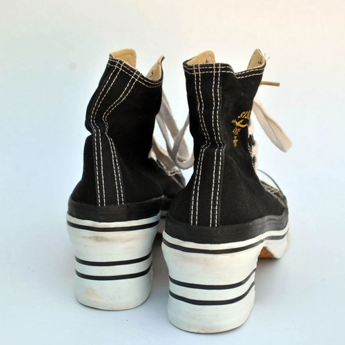 Sisley vintage black canvas high-top platform sneakers size 39