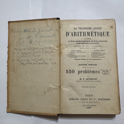 La Troisième Année d'Arithmétique by P. Leyssenne, 1890 French math book