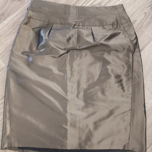 Raxevsky midi skirt like new, metallic brown-green satin fabric, size L
