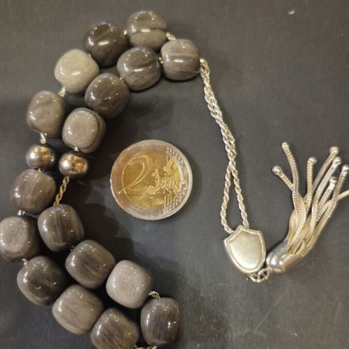 Komboloi with obsidian beads and silver elements new
